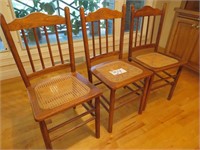 3 Straight back Oak Chairs w/Woven Bottom
