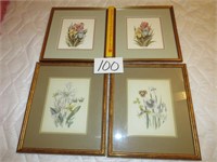 Four Framed & Matted Floral Prints Mixed