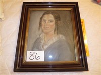 Antique Folk Art Framed Portrait of Lady 19.5" W