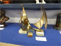 3 BRASS SAILBOAT SCULPTURES ON STONE SIGNED BY
