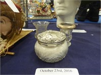 STERLING WITH CRYSTAL POWDER CONTAINER, 2 FOOTED