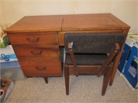 Sewing Machine Cabinet w/Contents & Chair (*No