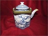 Dolphin Teapot, Porcelain, w/Metal Handles