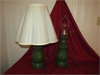 (2) Matching End Table Lamps, Green, (1) w/Shade,