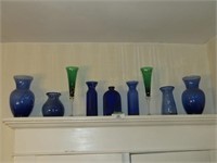 (7) Blue Vases (2-are Hand Blown & 2-are Green