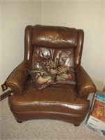Brown Leather Chair w/Duck Pillows, 31" x 33" x