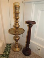 (2) Candlesticks:  (1) Wooden by SIAC Guild, Made