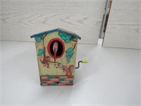SAN Tin Wind up Birdhouse with Bird Made Japan