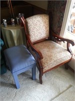 Upholstered chair and foot stool