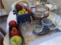 Set of drinking and wine glasses baskets and