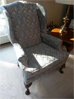 Pair of cloth covered wing back chairs