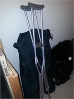Two camp chairs and pair of crutches