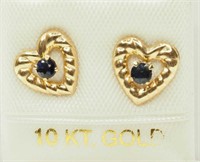 30S- 10k Gold Blue Sapphire, Heart Earrings