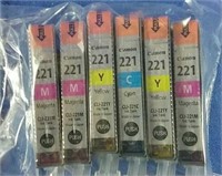 6 new Cannon 221 printer ink cartridges