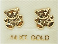 4S- 14k Yellow Gold Teddy Bear Earrings