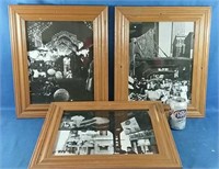 Set of 3 wooden frame photographs depicting early