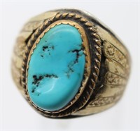 Native American  10K Gold & Silver Turquoise Ring