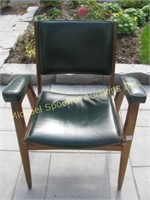 GREEN LEATHER MAHOGANY ARMCHAIR