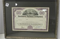 FRAMED SOUTHERN RAILWAY 100 SHARE STOCK