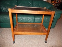 Vintage Wood Service/Tea Cart with Warming Tray