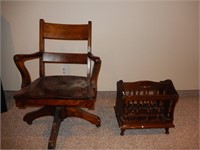 Vintage Wood Office Chair, Magazine Rack