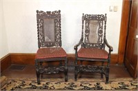 18th Century Charles II Walnut Carved Cane Chairs