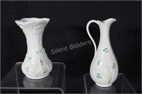 Belleek Shamrock Pattern Pitcher and Vase