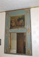 Antique French Trumeau Painted Mirror & Artwork