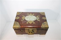 Asian Wood & White Jade Jewelry Box