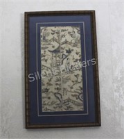 Antique Asian Silk Embroidery in a Bamboo Frame