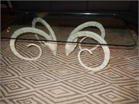 Glass Coffee Table with Wrought Iron Antelopes