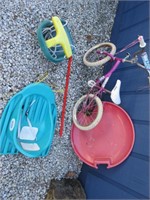 little girls bike -swing -2 small sleds