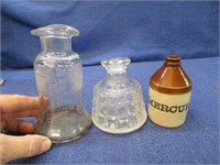 ant. "mercury" small stone jug & 2 old bottles