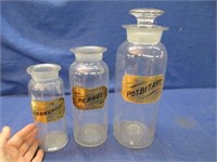 3 antique apothecary pharmacy bottles