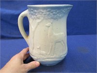antique "deer" stoneware pitcher - damaged