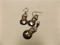Sterling silver Snowman earrings and pendant