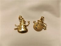 2/ 14 kt  yellow gold snowman pendant /charms