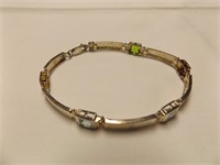 Sterling silver colored stone bracelet