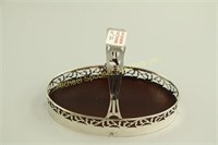 STERLING EDWARDIAN OVAL BASKET WITH MAHOGANY BASE