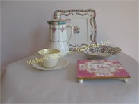 FIVE PIECES MINTON, BELLEEK AND TILLOWITZ CHINA