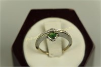 14K WHITE GOLD DIAMOND AND EMERALD RING