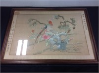 Chinese needlepoint on silk framed