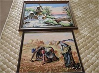 Pair needle point picture, prints & water Color