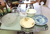 Delft plate, bowls, cake plate etc
