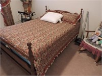 Double bed with head & foot board & coverings