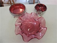 Hand made cranberry dish & cranberry candy dishes
