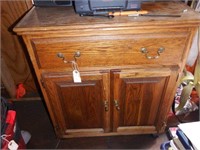 Oak cabinet and contents to include; vintage