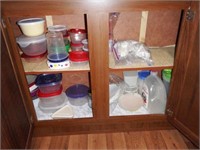 Contents of cabinets to include plastic cutlery