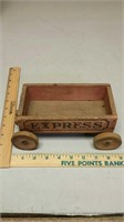 Small vtg wooden toy wagon. approx. 7.5" long