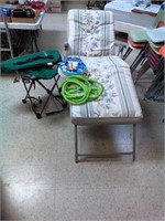 2 hoses, folding table, folding lounge chair